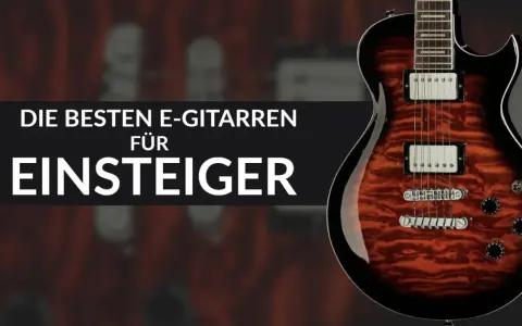 E-Gitarre mit Flammenmuster und Text "Die besten E-Gitarren für Einsteiger".