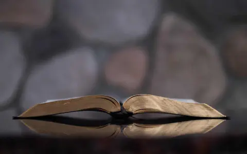 An open Bible reflects on a dark surface, symbolizing the scriptural basis for why Jehovah's Witnesses don't celebrate Christmas.