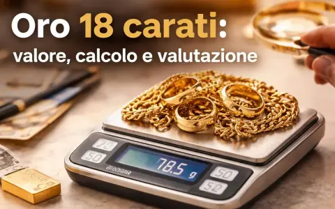 Gioielli d'oro su una bilancia digitale, che mostra come si misura l'oro. Valutazione di oro 18 carati.