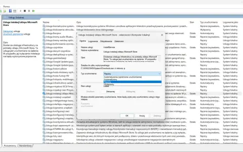 Wyłączanie usługi instalacji sklepu Microsoft Store w celu **windows 11 debloat**.