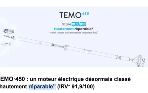 TEMO-450 : un moteur électrique désormais classé "hautement réparable" (IRV* 91,9/100). Le TEMO 450 obtient un score de 91,9/100.