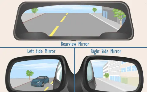 Guida su come regolare gli specchietti elettrici per una visibilità ottimale: specchietto retrovisore e laterali mostrano la strada e le auto circostanti.