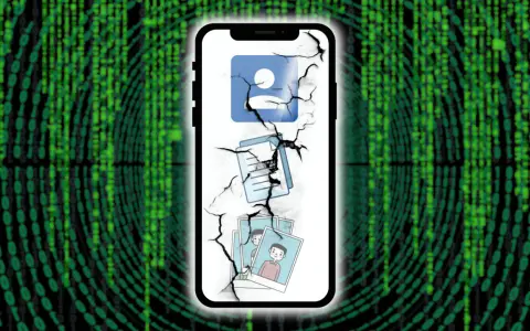 Uszkodzony telefon z ikonami i zdjęciami. Dowiedz się, jak odzyskać zdjęcia ze starego telefonu, nawet gdy wydaje się to niemożliwe.