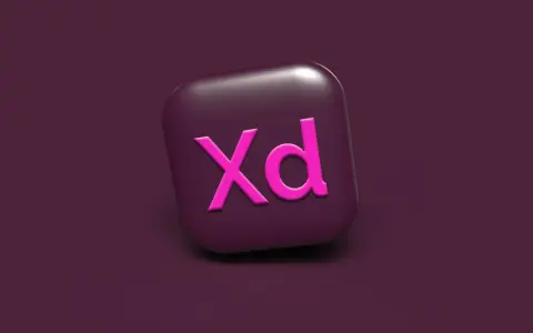 Ikona Adobe XD w kolorze fuksji na ciemnofioletowym tle.