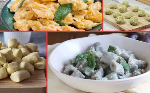 Gnocchi di patate, zucca e verdi: un viaggio visivo su come cucinare gli gnocchi, dal crudo al piatto pronto.