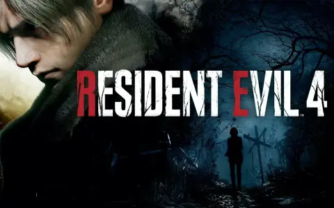 Leon S. Kennedy w mrocznym lesie, obok napisu Resident Evil 4. Ten obraz to świetny wstęp do poradnika Resident Evil 4.
