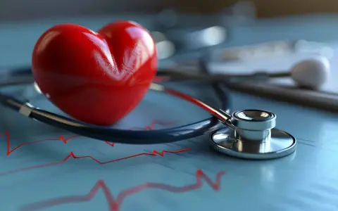 Czerwone serce, stetoskop i wykres EKG symbolizują zdrowie i prawidłowe tętno u dzieci.