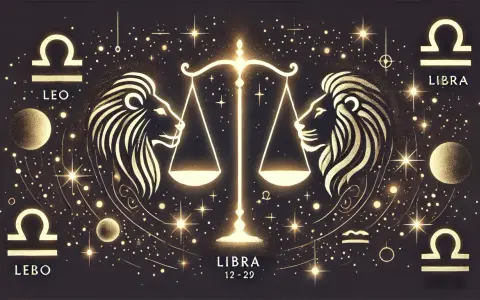 Zodiakalny lew i waga tworzą harmonijną całość. Symbolika gwiazd i planet podkreśla ich związek.