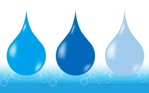 Gocce d'acqua blu, una che suggerisce un condizionatore perde acqua unità esterna.