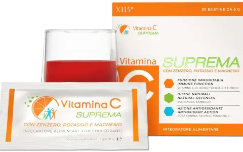 Integratore Vitamina C Suprema con zenzero, potassio e magnesio. La sua formula, arricchita con sodium ascorbyl phosphate, supporta le difese naturali.