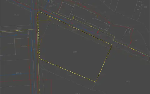 Mapa geodezyjna z zaznaczonym terenem 258/1. Widać linie drogowe, działki i oznaczenia. GPZ co to? To skrót od Głównego Punktu Zasilania, ale na mapie go nie widać.