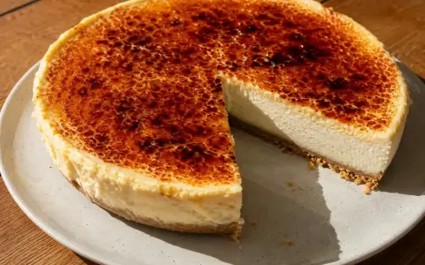 En krämig cheesecake med karamelliserad yta, perfekt för ett creme brulee recept.
