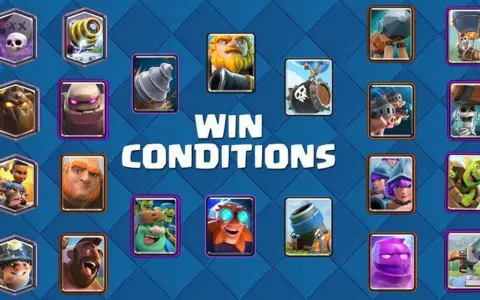Cartas de Clash Royale, mostrando las "Win Conditions" (condiciones de victoria) para aplicar trucos y ganar.