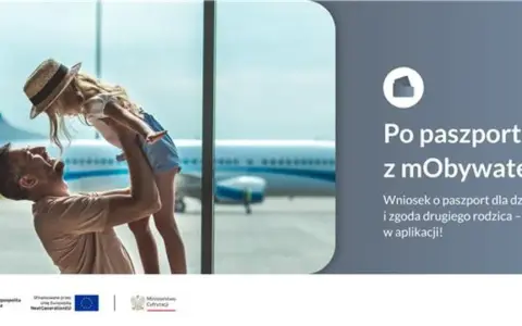 Ojciec podrzuca córkę na lotnisku. Wniosek o paszport tymczasowy dla dziecka do 12 lat załatwisz w aplikacji mObywatel.