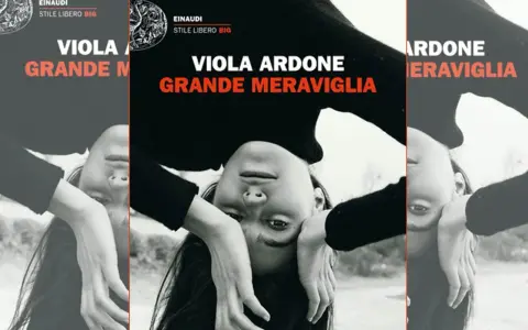 Copertina del libro "Grande Meraviglia" di Viola Ardone, con il volto di una ragazza capovolto.
