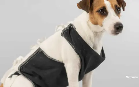 Un adorable Jack Russell porte une tenue noire, peut-être pour l'aider avec son alimentation chien stérilisé.