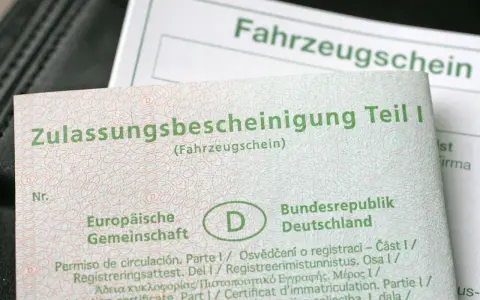 Deutsche Zulassungsbescheinigung Teil I, auch Fahrzeugschein genannt, mit EU-Symbol und Länderkennzeichen D.