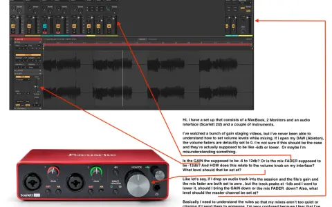 DAW z faderami i interfejsem Focusrite Scarlett 2i2. Pytanie o normalizację dźwięku i poziomy głośności.