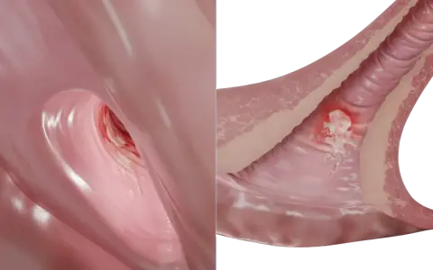 Representación de una llaga o chancro, síntoma temprano de la sífilis en mujeres.
