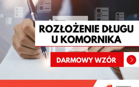 Darmowy wzór wniosku o rozłożenie długu u komornika na raty. Ręka pisze długopisem na papierze.