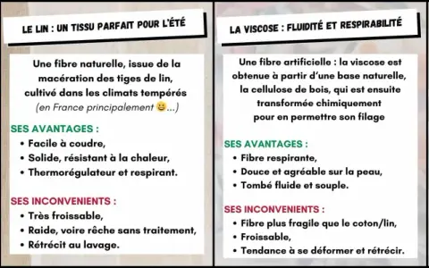 Comparaison de laize tissu : coton, lin, viscose et polyester. Avantages et inconvénients de chaque fibre pour la couture.