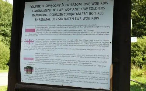 Pomnik żołnierzy LWP, WOP, KBW w Łubnem k/Jabłonek. Wielka pętla bieszczadzka trasa Google upamiętnia poległych w latach 1944-1947.