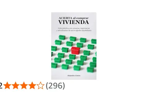 Guía "Acierta al comprar vivienda" con consejos para los pasos a seguir. Una casa roja destaca entre muchas verdes.