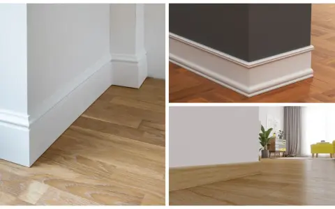 Detalles de rodapiés modernos en blanco y madera, mostrando las últimas tendencias para interiores elegantes.