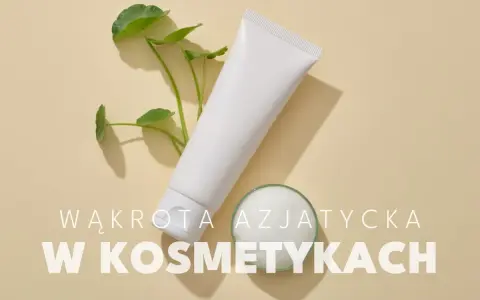 Biała tubka kosmetyku i gałązka z listkami. Wąkrota azjatycka w kosmetykach - naturalne składniki dla pięknej skóry.