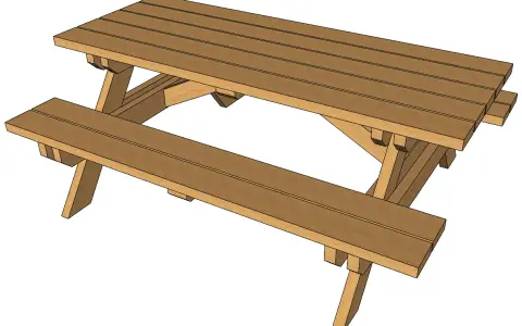 Table en bois extérieur fait maison, parfaite pour les repas en famille ou entre amis.