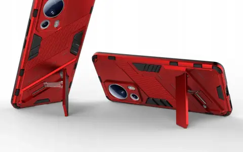 Czerwone etui Xiaomi 13 Lite z podpórką, idealne do oglądania filmów.