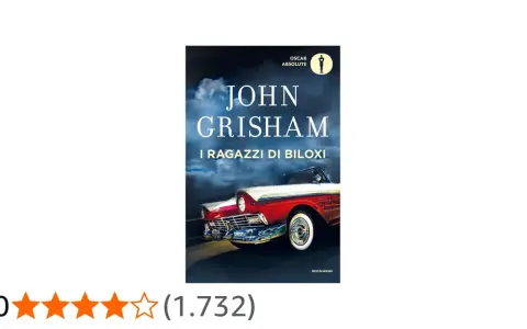 Copertina del libro "I ragazzi di Biloxi" di John Grisham, con un'auto d'epoca rossa e bianca sotto un cielo tempestoso.