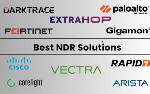 Logos of Darktrace, ExtraHop, Fortinet, Palo Alto Networks, Gigamon, Cisco, Vectra, Corelight, Rapid7, and Arista, showcasing Gigamon competitors in the NDR solutions space.