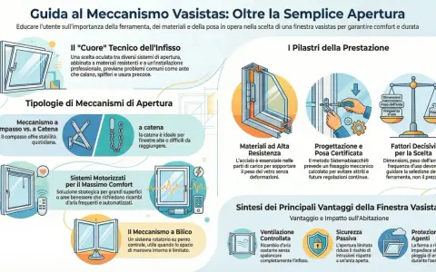 Guida ai meccanismi vasistas: la **doppia finestra per isolamento termico** è fondamentale. Illustra tipi di apertura, materiali, progettazione e vantaggi.