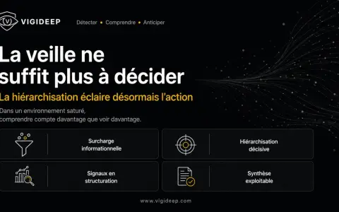 La veille ne suffit plus. L'image illustre la hiérarchisation comme clé pour passer de la surcharge informationnelle à une synthèse exploitable, permettant de prendre des décisions éclairées.