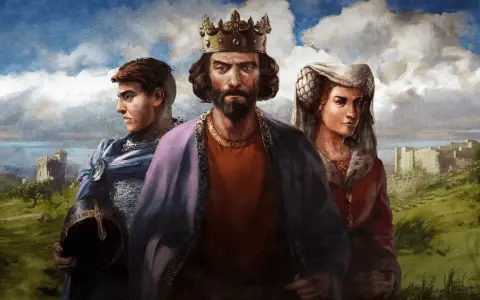 Król, rycerz i dama na tle zamków. Czyżby szukali **age of empires kodów** do szybszego rozwoju?