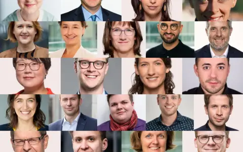 Ein bunter Schwarm für future: Gesichter von Menschen, die gemeinsam die Zukunft gestalten.