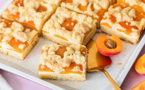 Saftiger Aprikosen-Blechkuchen mit Streuseln, perfekt für Ihre nächsten Blechkuchen Rezepte.