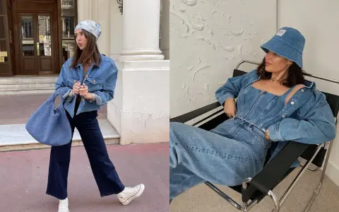Due donne sfoggiano look total denim. Le giacche in denim, con il loro significato di stile casual e ribelle, sono protagoniste.