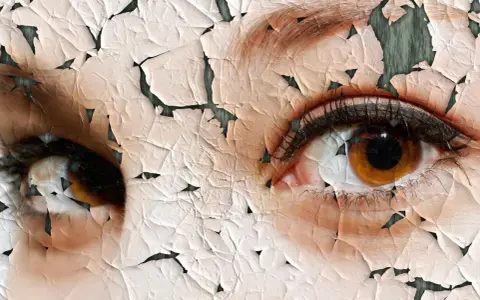 Nahaufnahme von Augen mit rissiger, trockener Haut.