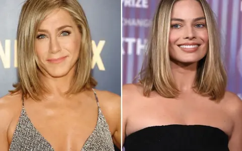 Jennifer Aniston i Margot Robbie prezentują stylowe fryzury damskie do ramion z grzywką, idealne na każdą okazję.