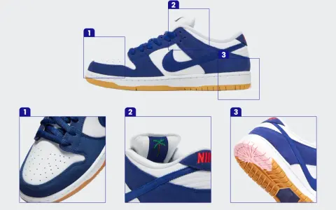 Szukasz informacji, jak sprawdzić numer katalogowy Nike? Zobacz zbliżenia buta: przód (1), język z palmą (2) i podeszwę (3).
