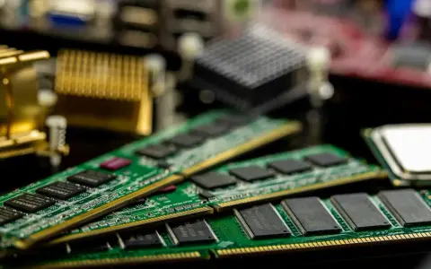 Pamięci RAM leżące na czarnym tle. Zwiększenie pamięci RAM w laptopie przyspiesza jego działanie, pozwala na płynniejszą pracę wielu programów jednocześnie.