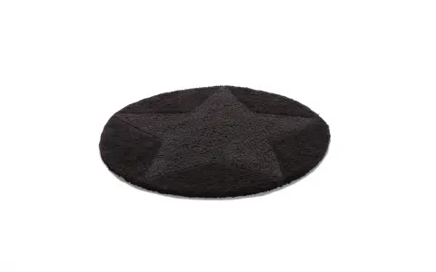 En mjuk, mörk badrumsmatta rund 120 cm med ett stilrent stjärnmönster. Perfekt för att ge ditt badrum en mysig känsla.