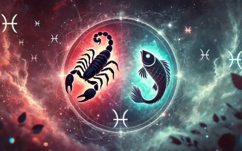 Skorpion i ryby w kosmicznym wirze. Symbolika znaków zodiaku na tle mgławic.