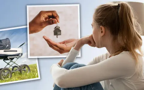 Een meisje denkt na over de toekomst. Een kinderwagen en huissleutels symboliseren de droom van een gezin, maar 1 op de 4 dromen blijven onvervuld.