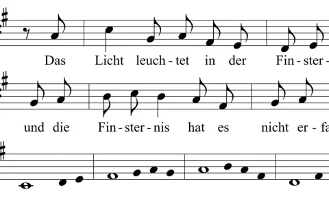 Notenblatt mit Text: "Das Licht leuchtet in der Finsternis und die Finsternis hat es nicht erfasst." Ein musikalischer Ausdruck von Psalm 123.