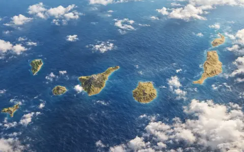 Widok z lotu ptaka na archipelag Wysp Kanaryjskich. Które wybrać: Teneryfa czy Gran Canaria?