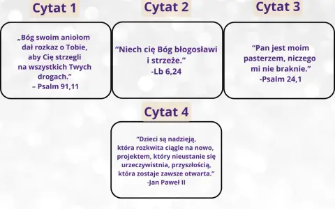 Cytaty na chrzest: Boży aniołowie strzegą na drogach, Bóg błogosławi i strzeże, Pan jest pasterzem, a dzieci to nadzieja i przyszłość.