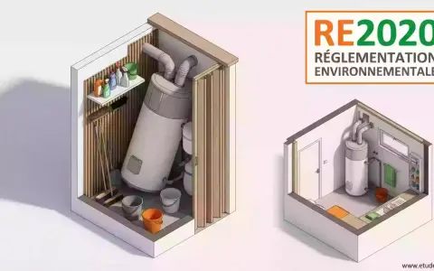 Comparaison de deux espaces techniques : l'un encombré, l'autre optimisé, en amont de la réglementation RE2020.